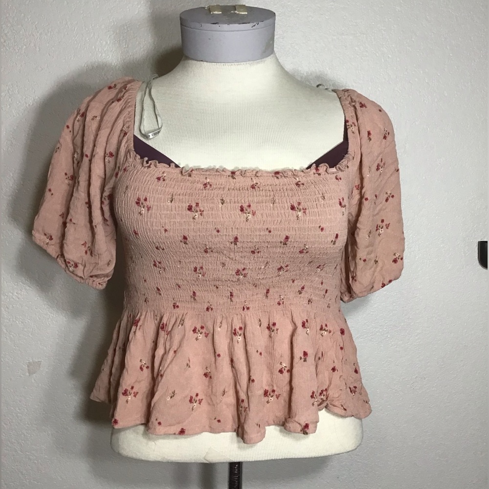 FOREVER 21 FLORAL PUFF SLEEVE COTTAGECORE CROP TOP WITH MATCHING SCRUNCHIE Sz 1X